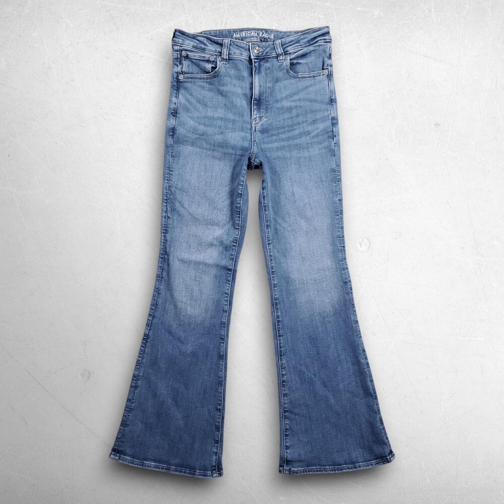 American Eagle Outfitters Super High‎ Rise Flare Jeans Women 12 Blue Light Wash